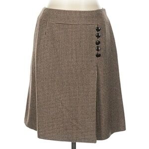 Talbots Brown & Tan Houndstooth Wool Faux Wrap Skirt w/ Buttons Size 14 Petite O
